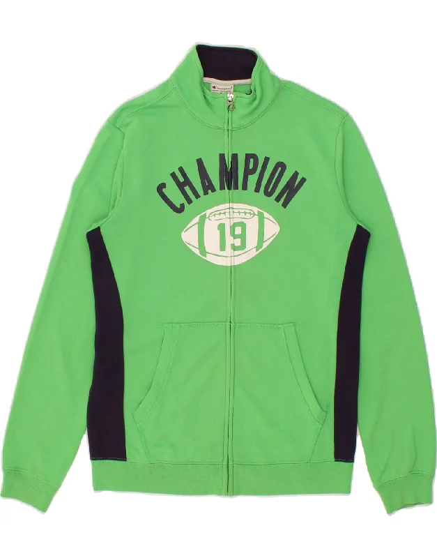 men's outdoor jacket for hiking -CHAMPION Boys Graphic Tracksuit Top Jacket 13-14 Years XL Green