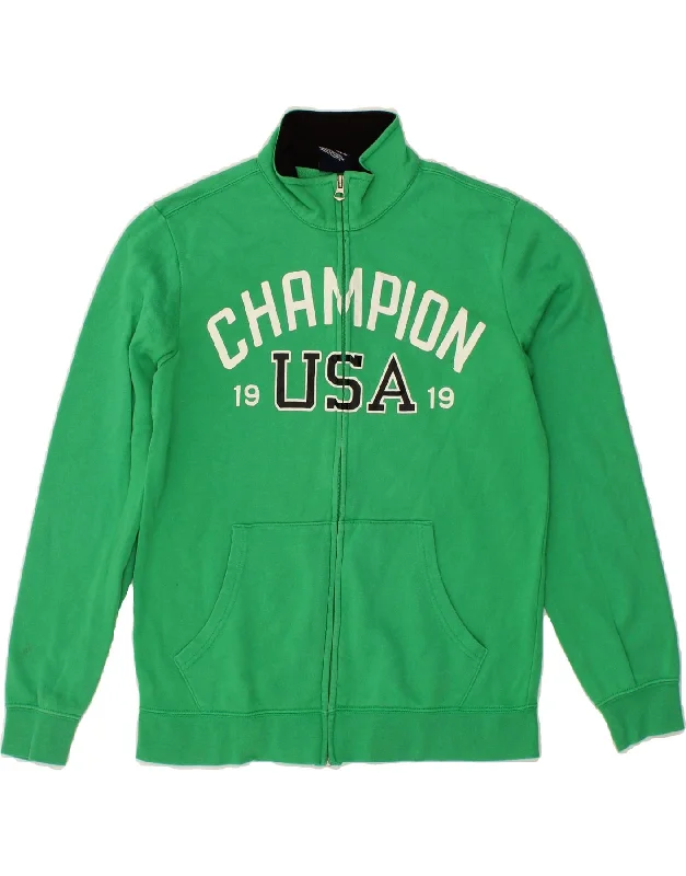 men's insulated winter jackets -CHAMPION Boys Graphic Tracksuit Top Jacket 13-14 Years XL Green Cotton