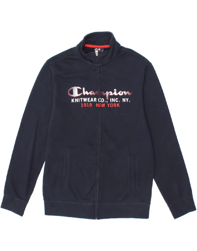 men's fashion jackets -CHAMPION Boys Graphic Tracksuit Top Jacket 13-14 Years XL Navy Blue Cotton