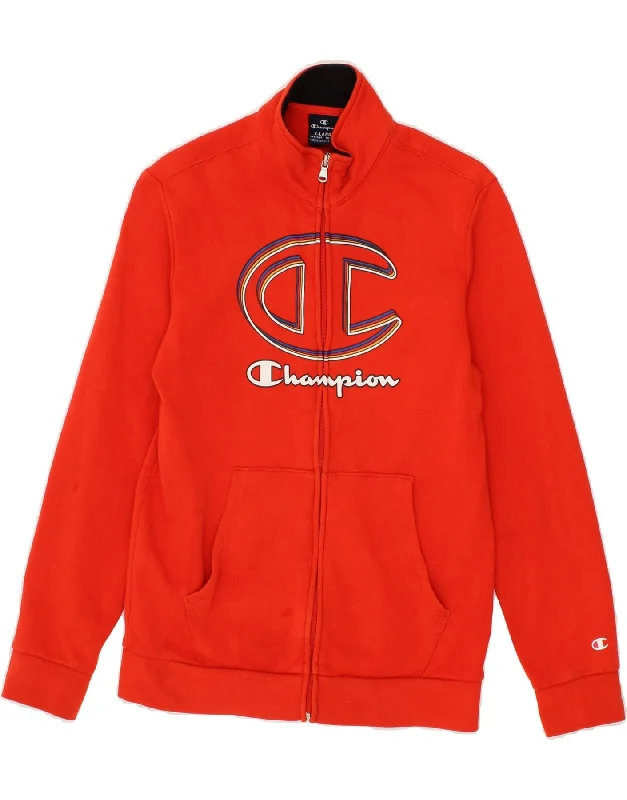 men's lightweight windbreakers -CHAMPION Boys Graphic Tracksuit Top Jacket 13-14 Years XL Orange Cotton