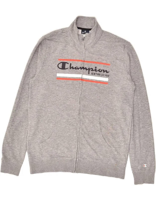 men's versatile jackets -CHAMPION Boys Graphic Tracksuit Top Jacket 15-16 Years 2XL Grey Cotton