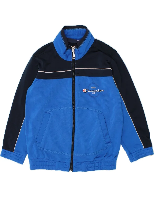 men's classic jackets -CHAMPION Boys Graphic Tracksuit Top Jacket 3-4 Years 2XS Blue Colourblock