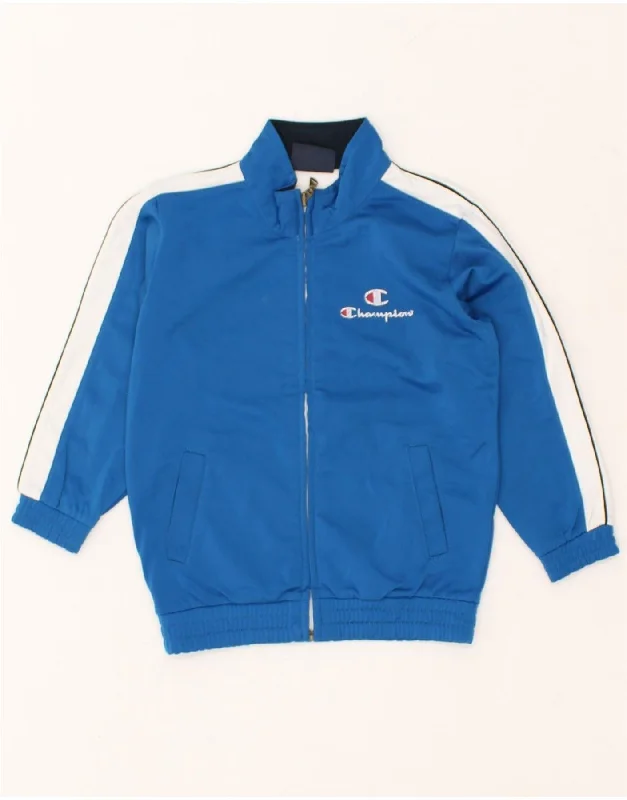 men's casual winter jackets -CHAMPION Boys Graphic Tracksuit Top Jacket 3-4 Years 2XS Blue Colourblock