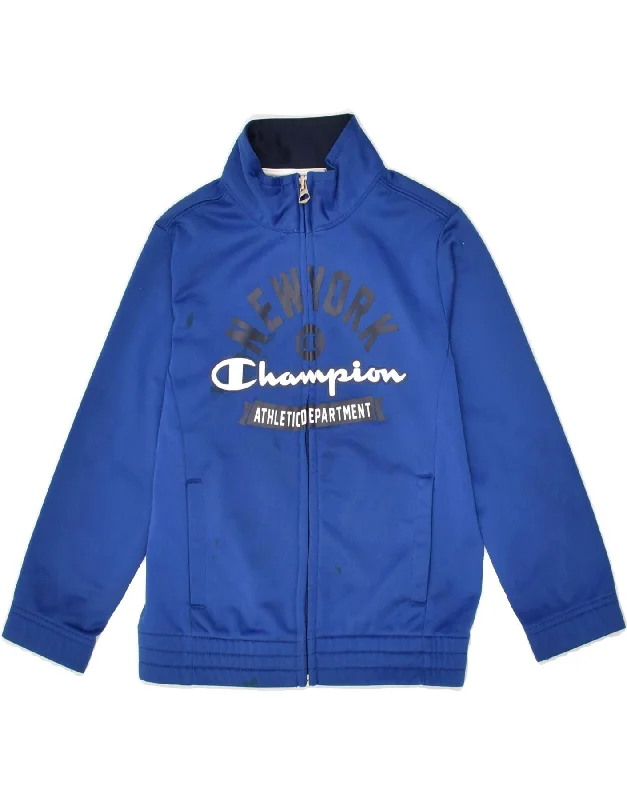 men's denim jackets -CHAMPION Boys Graphic Tracksuit Top Jacket 3-4 Years 2XS Blue Polyester