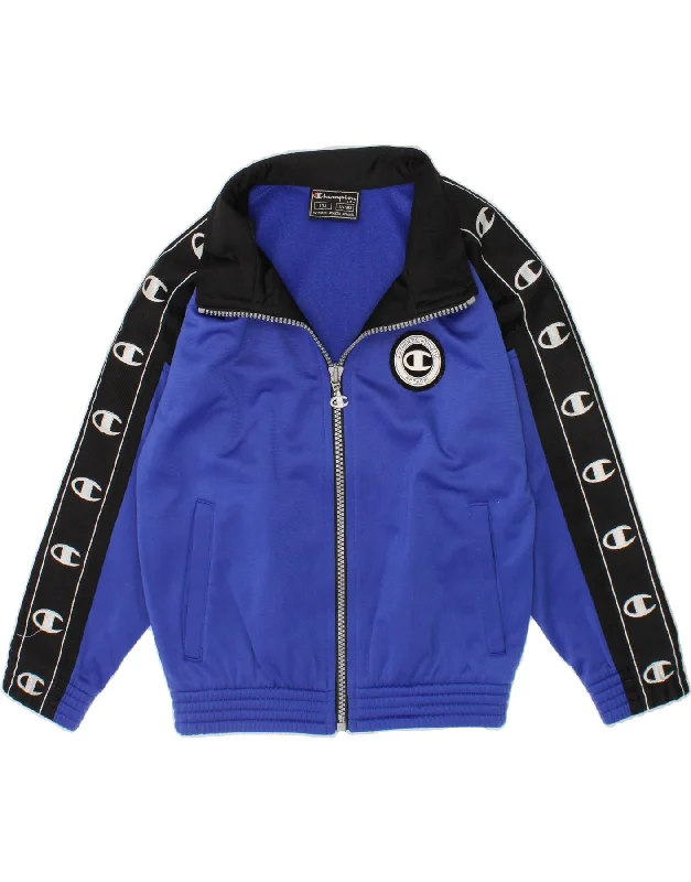 casual jackets for men -CHAMPION Boys Graphic Tracksuit Top Jacket 3-4 Years Blue Colourblock