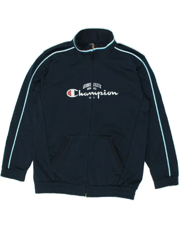 men's sporty zip-up jackets -CHAMPION Boys Graphic Tracksuit Top Jacket 7-8 Years Small  Navy Blue