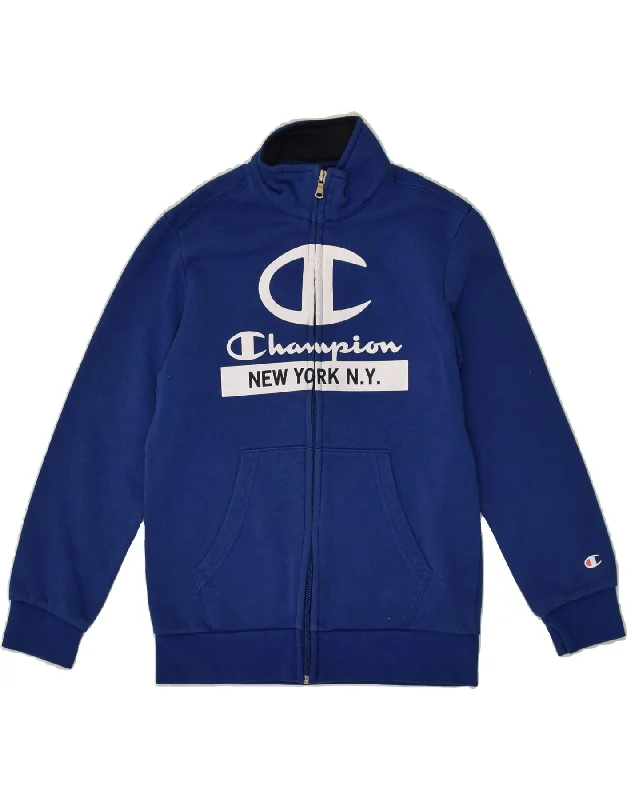 men's travel jackets -CHAMPION Boys Graphic Tracksuit Top Jacket 9-10 Years Medium Blue Cotton