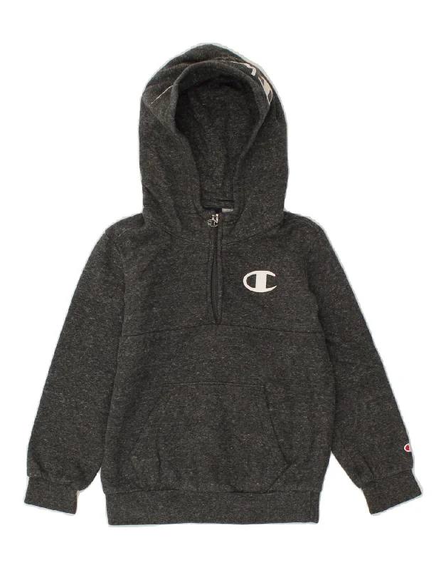 men's fleece hoodies -CHAMPION Boys Graphic Zip Neck Hoodie Jumper 5-6 Years XS Grey Flecked