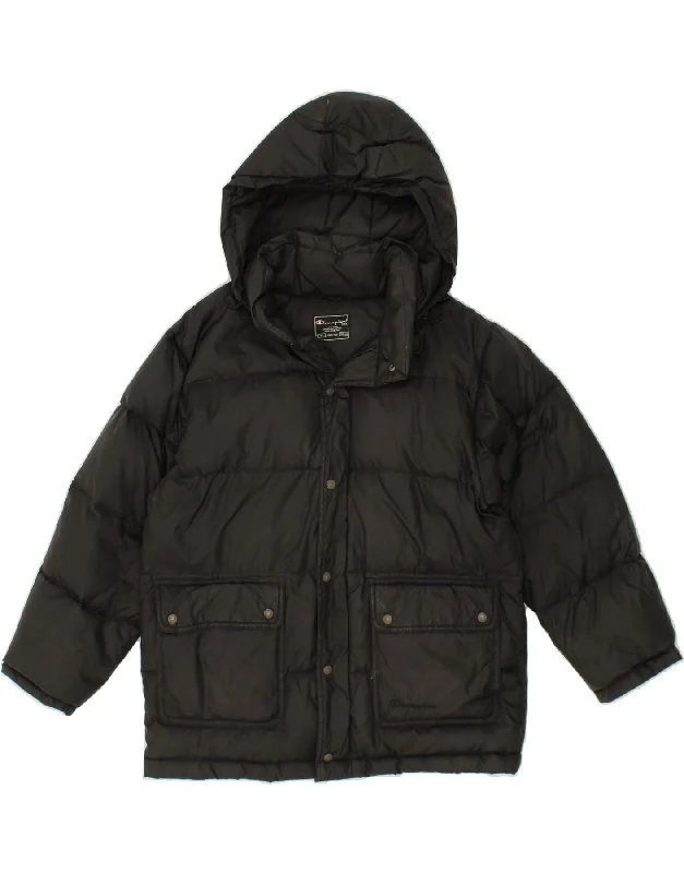 men's slim fit leather jackets -CHAMPION Boys Hooded Padded Jacket 11-12 Years Black Polyester