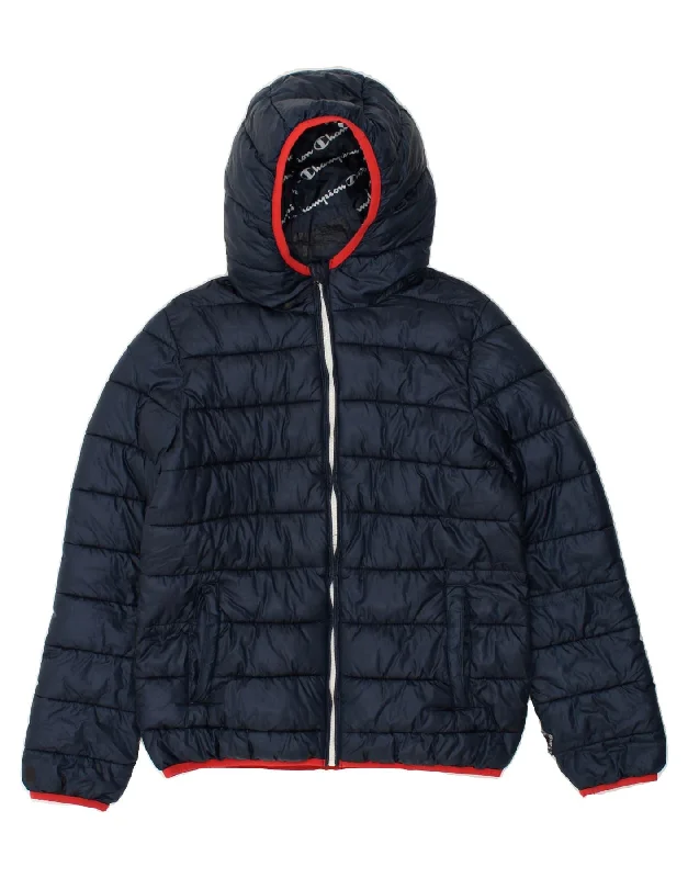 men's casual blazers -CHAMPION Boys Hooded Padded Jacket 13-14 Years XL Navy Blue Polyester