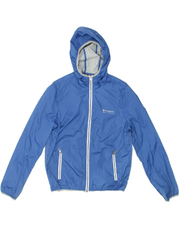 men's zip-up jackets -CHAMPION Boys Hooded Rain Jacket 13-14 Years XL  Blue Polyamide