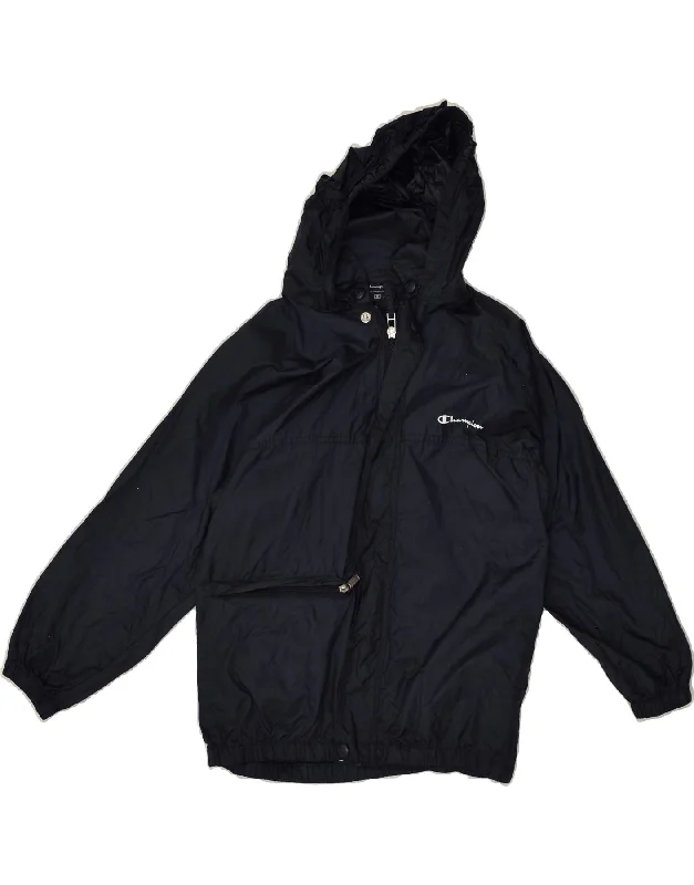 men's softshell jackets -CHAMPION Boys Hooded Windbreaker Jacket 7-8 Years Small Navy Blue