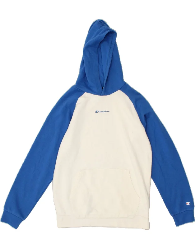 men's zip-up hoodies with pockets -CHAMPION Boys Hoodie Jumper 13-14 Years XL Blue Colourblock Cotton