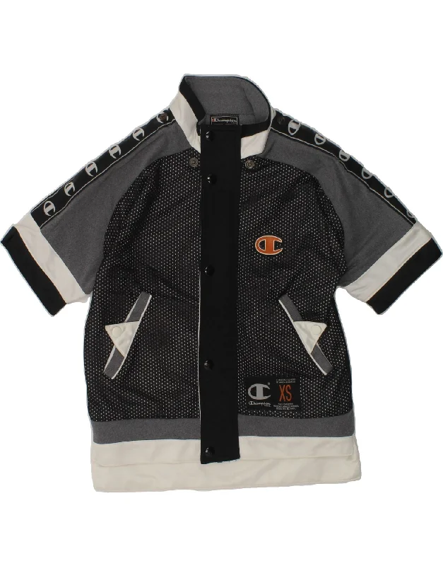 men's custom jackets -CHAMPION Boys Short Sleeve Tracksuit Top Jacket 5-6 Years Black