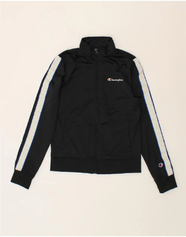 men's casual zip jackets -CHAMPION Boys Tracksuit Top Jacket 11-12 Years Large Black Colourblock