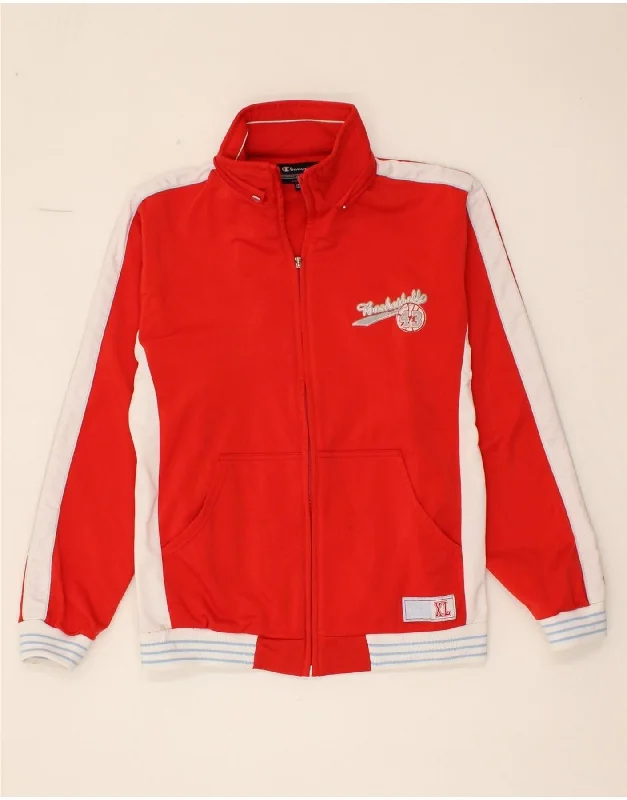 men's casual zip jackets -CHAMPION Boys Tracksuit Top Jacket 13-14 Years XL Red Colourblock