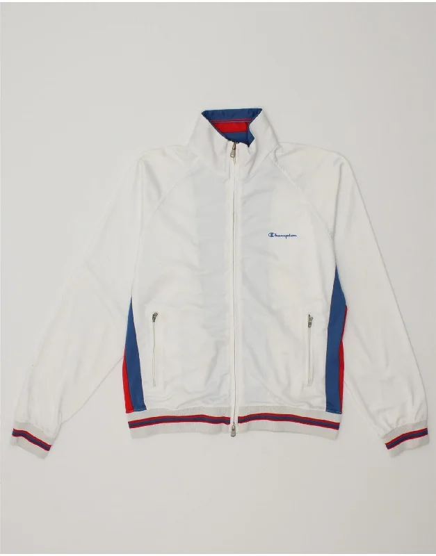 men's soft fleece jackets -CHAMPION Boys Tracksuit Top Jacket 9-10 Years Medium  White Colourblock