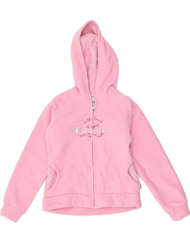 men's insulated winter jackets -CHAMPION Girls Graphic Hooded Fleece Jacket 9-10 Years Medium Pink