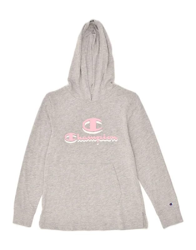 men's hoodie for weekend wear -CHAMPION Girls Graphic Hoodie Jumper 13-14 Years XL Grey Cotton