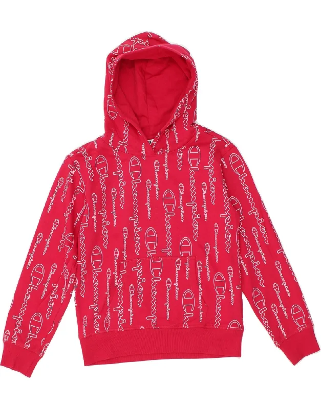 men's relaxed fit sweatshirts -CHAMPION Girls Graphic Hoodie Jumper 9-10 Years Medium Pink Cotton