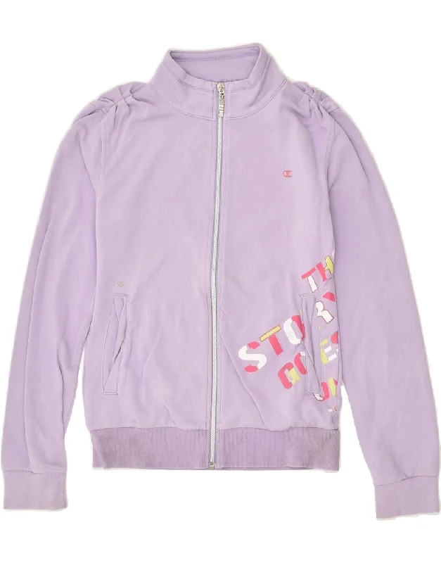 men's casual zip jackets -CHAMPION Girls Graphic Tracksuit Top Jacket 11-12 Years Large Purple