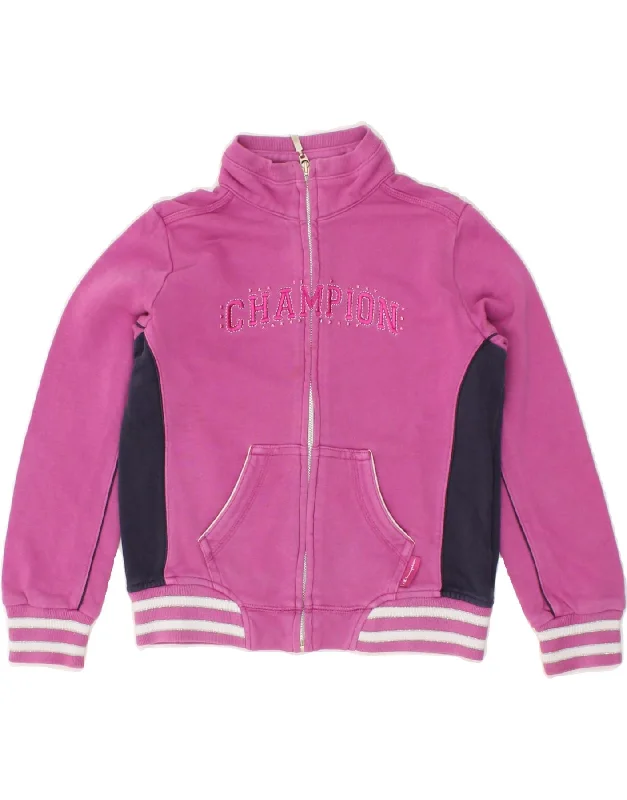 men's lightweight fashion jackets -CHAMPION Girls Graphic Tracksuit Top Jacket 5-6 Years XS Pink Colourblock