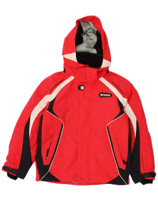 men's stylish outdoor jackets -COLMAR Boys Hooded Ski Jacket 12-13 Years Red Colourblock