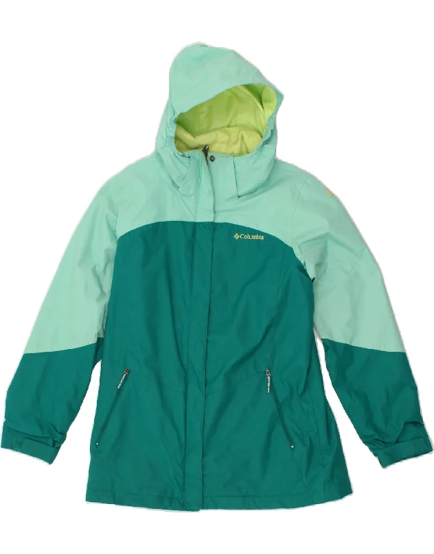 men's long sleeve jackets -COLUMBIA Girls Hooded Rain Jacket 15-16 Years XL  Green Colourblock Nylon