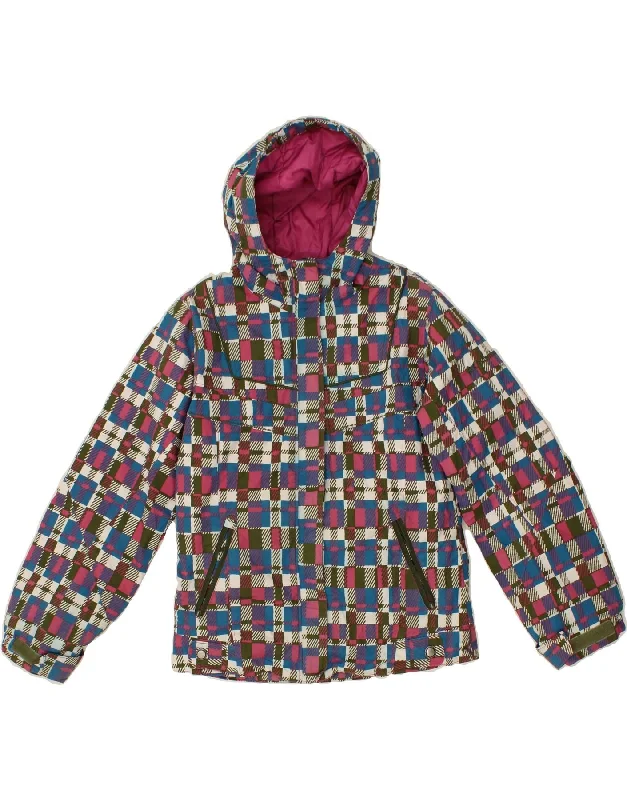 men's quilted jackets -COLUMBIA Girls Hooded Windbreaker Jacket 10-11 Years Blue Check Nylon