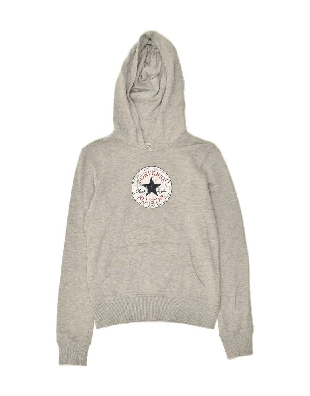 men's hoodie with logo prints -CONVERSE Boys Graphic Hoodie Jumper 13-14 Years Grey Cotton