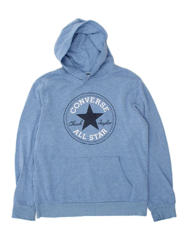 men's hoodie with unique prints -CONVERSE Boys Graphic Hoodie Jumper 13-14 Years XL Blue Cotton