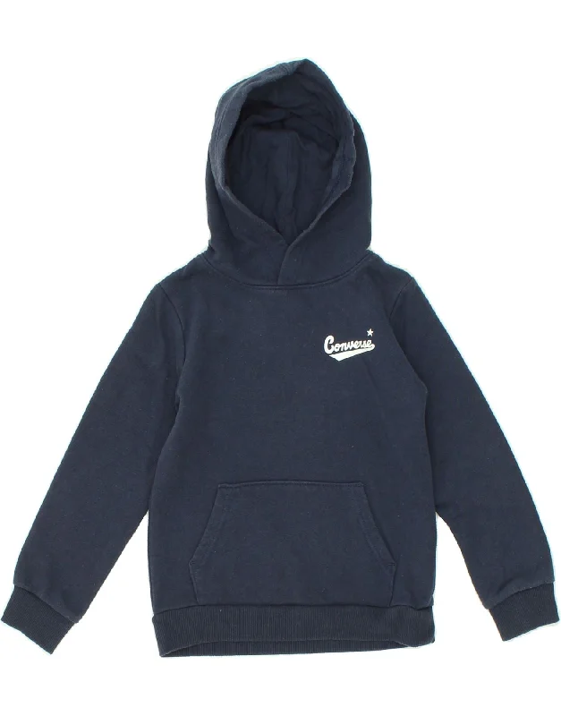 men's casual fleece hoodies -CONVERSE Boys Hoodie Jumper 7-8 Years Navy Blue Cotton