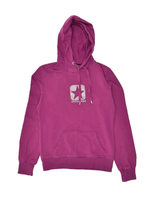 men's zip-up sweatshirts -CONVERSE Girls Graphic Hoodie Jumper 15-16 Years Medium Purple Cotton