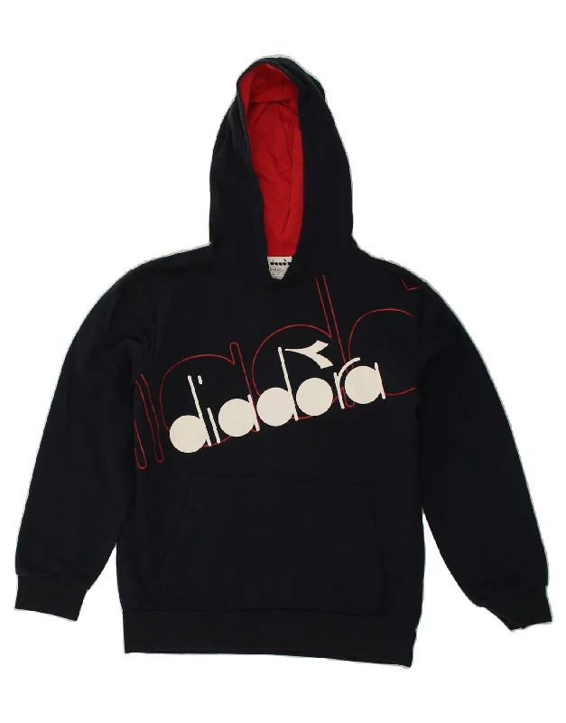 men's athletic fit hoodies -DIADORA Boys Graphic Hoodie Jumper 14-15 Years 2XL Navy Blue Cotton