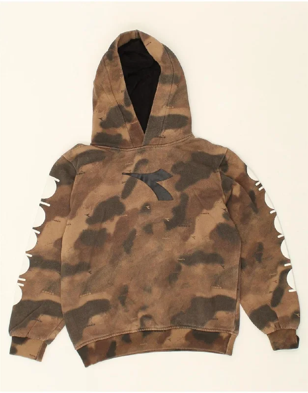 men's hoodies with bold prints -DIADORA Boys Graphic Hoodie Jumper 9-10 Years Brown Camouflage Cotton