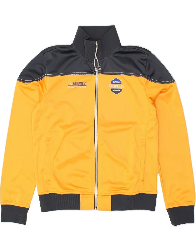 men's leather biker jackets -DIADORA Boys Graphic Tracksuit Top Jacket 13-14 Years 2XL Yellow