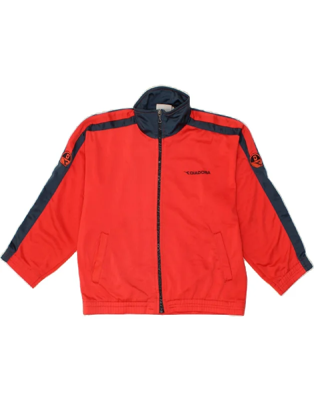 men's long trench jackets -DIADORA Boys Graphic Tracksuit Top Jacket 14-15 Years Red Colourblock