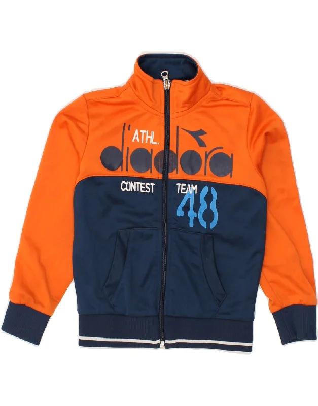 men's softshell outdoor jackets -DIADORA Boys Graphic Tracksuit Top Jacket 3-4 Years XS Orange Colourblock