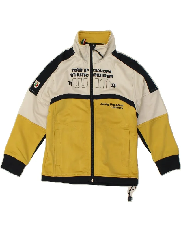 men's insulated winter jackets -DIADORA Boys Graphic Tracksuit Top Jacket 4-5 Years Yellow Colourblock