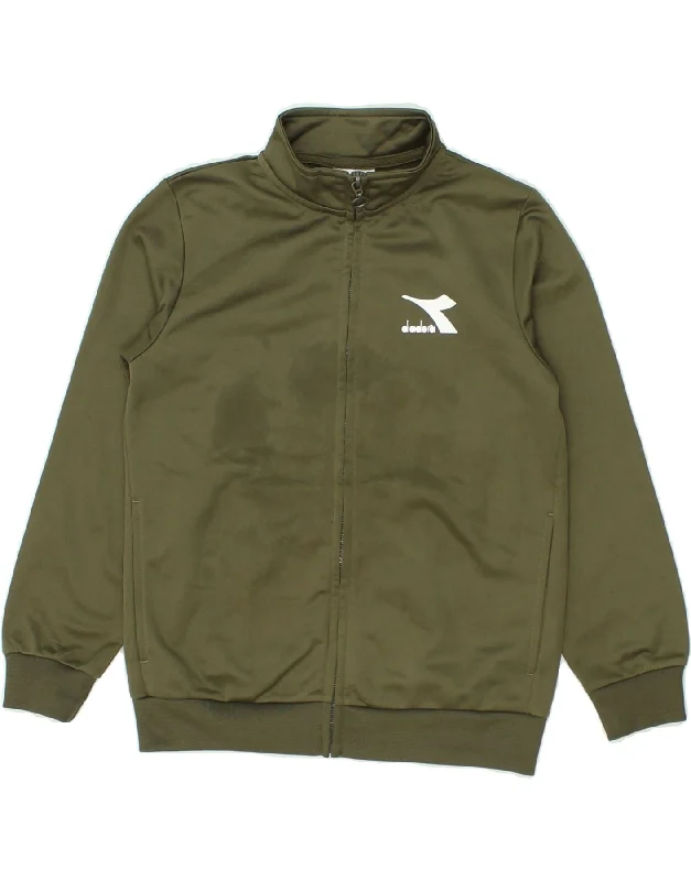 men's classic jackets -DIADORA Boys Tracksuit Top Jacket 10-11 Years Medium Khaki Polyester