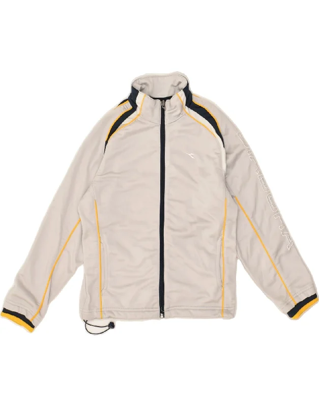 men's bomber jackets with patches -DIADORA Boys Tracksuit Top Jacket 6-7 Years Grey Colourblock Polyester