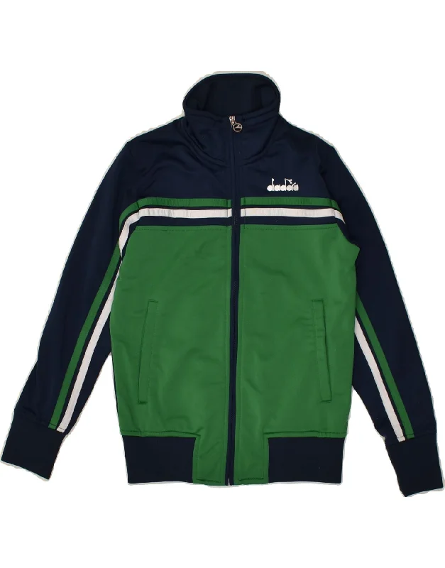 men's outdoor jacket for hiking -DIADORA Boys Tracksuit Top Jacket 8-9 Years Navy Blue Colourblock