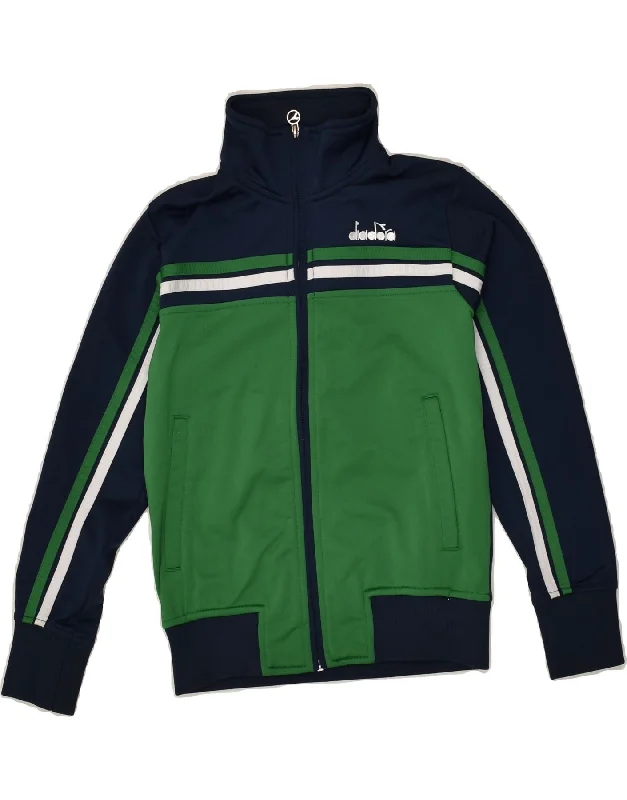 men's packable jackets -DIADORA Boys Tracksuit Top Jacket 8-9 Years Navy Blue Colourblock