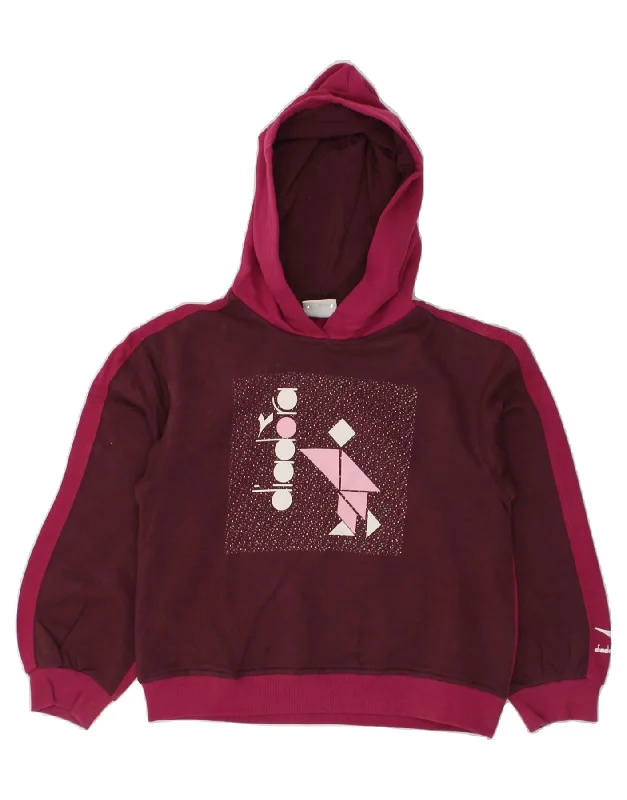 men's stylish zip-up hoodies -DIADORA Girls Graphic Hoodie Jumper 10-11 Years Large  Burgundy