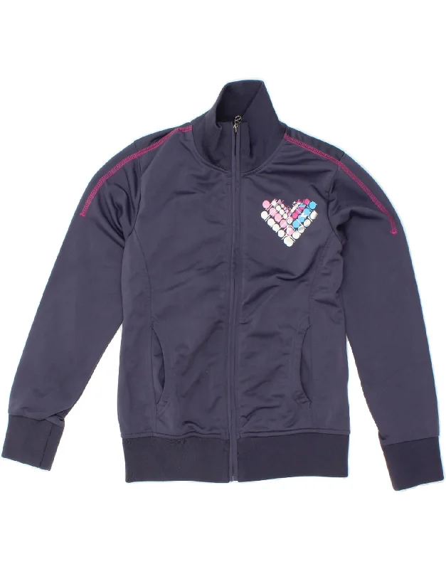 men's tailored wool jackets -DIADORA Girls Graphic Tracksuit Top Jacket 12-13 Years Navy Blue Polyester