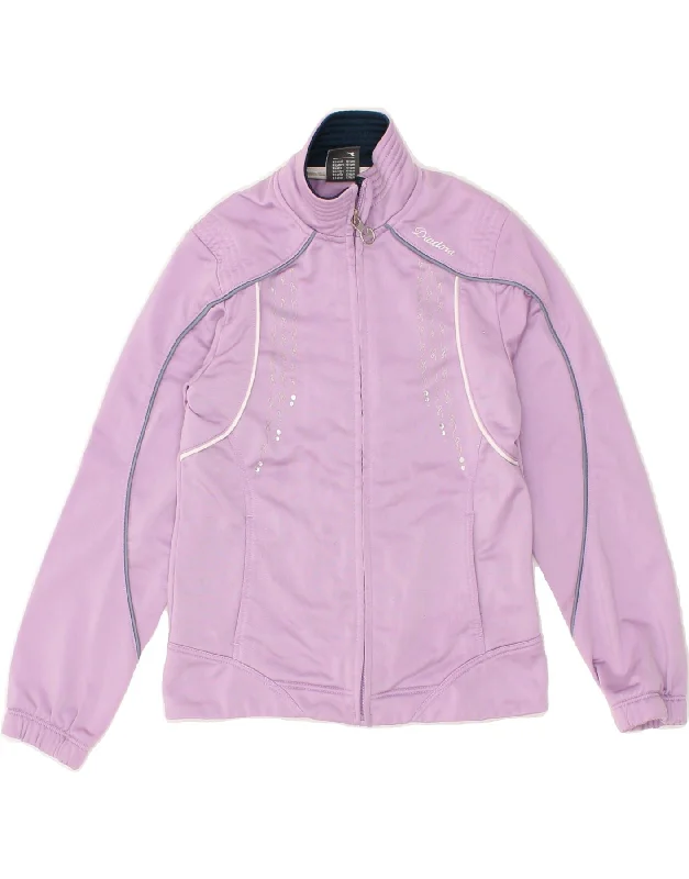 men's coat jackets -DIADORA Girls Graphic Tracksuit Top Jacket 8-9 Years Purple Polyester