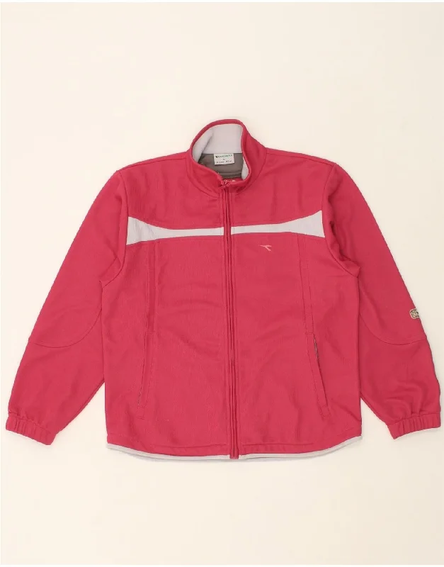 men's slim fit leather jackets -DIADORA Girls Tracksuit Top Jacket 14-15 Years Pink Colourblock Polyester