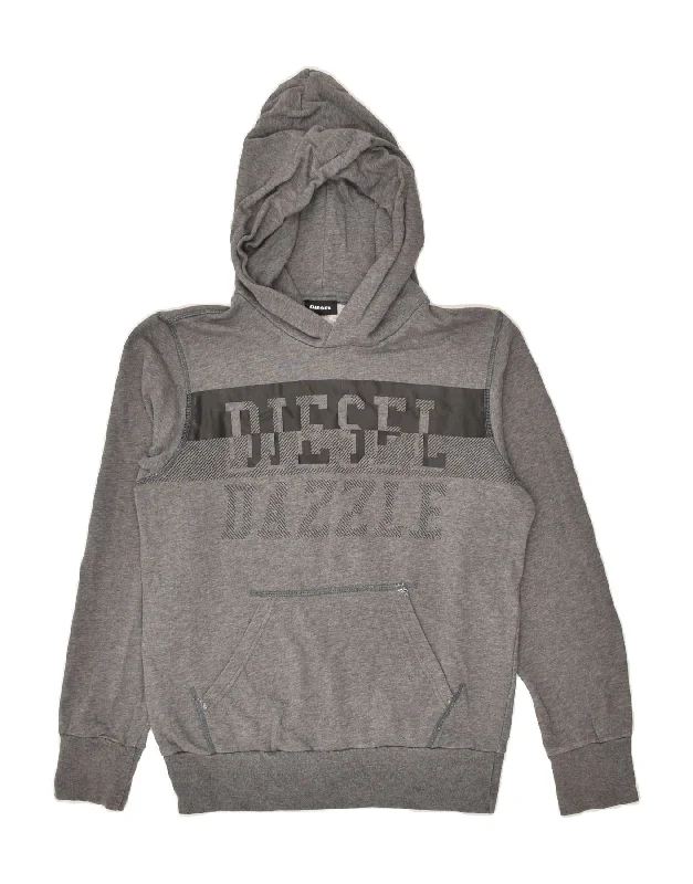 men's athletic fit hoodies -DIESEL Boys Graphic Hoodie Jumper 13-14 Years Grey Cotton