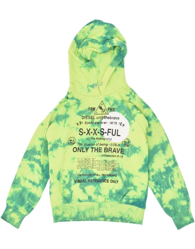 men's warm hoodies for winter -DIESEL Girls Graphic Hoodie Jumper 11-12 Years Green Tie Dye Cotton