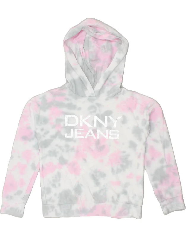 men's zip-up athletic sweatshirts -DKNY Girls Graphic Hoodie Jumper 8-9 Years Medium  Pink Tie Dye Cotton